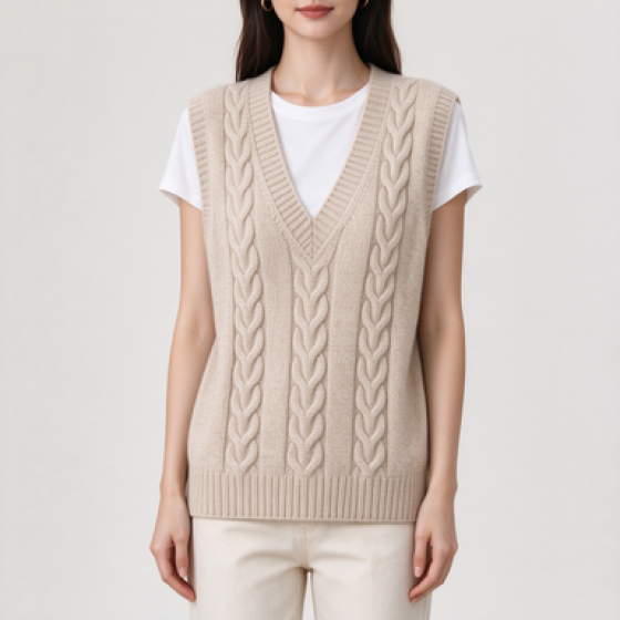 Women's Cable Knit V-Neck Sleeveless Layer Knit Vest