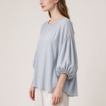 Women's Loose Balloon Sleeve Solid Round Neck Casual Blouse