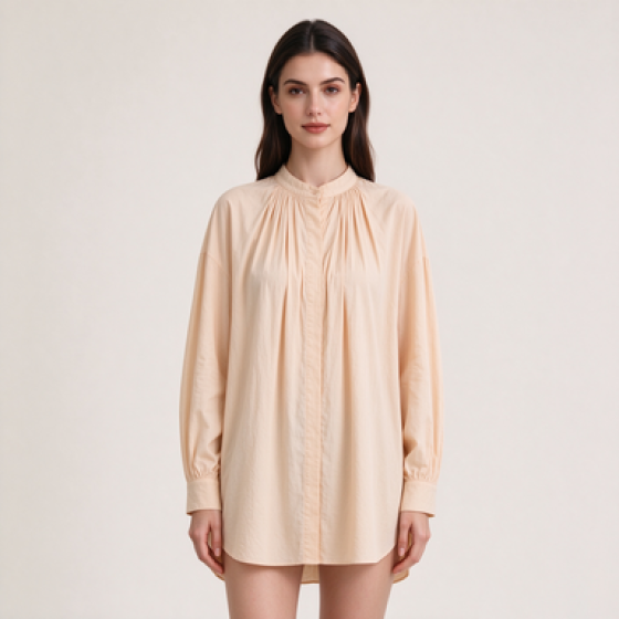 omen's Stand Collar Ruched Front Loose Long Sleeve Shirt