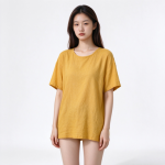 Women's Trendy Vintage Yellow Pure Cotton Short Sleeve T-shirt