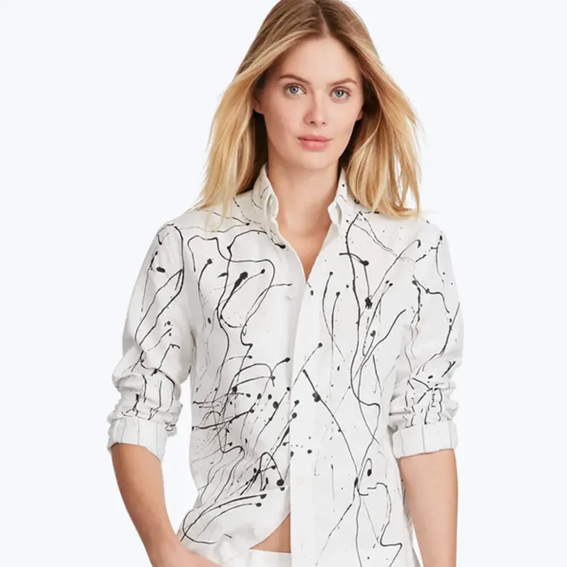 Women's White Patterned Elegant Casual Blouse, SKU 812654